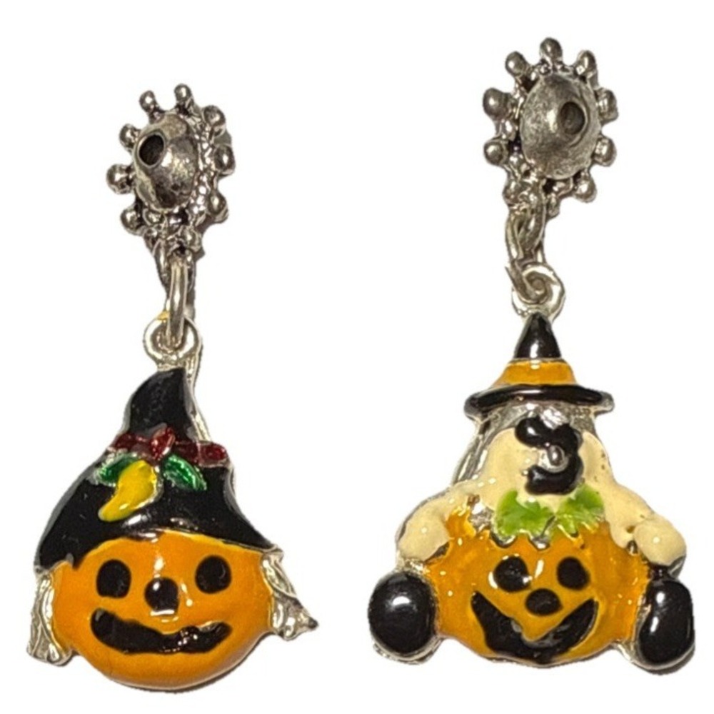 Vintage Halloween Enamel Jewelry Pendants Ghost‎ and Jack-O-Lantern J18-44